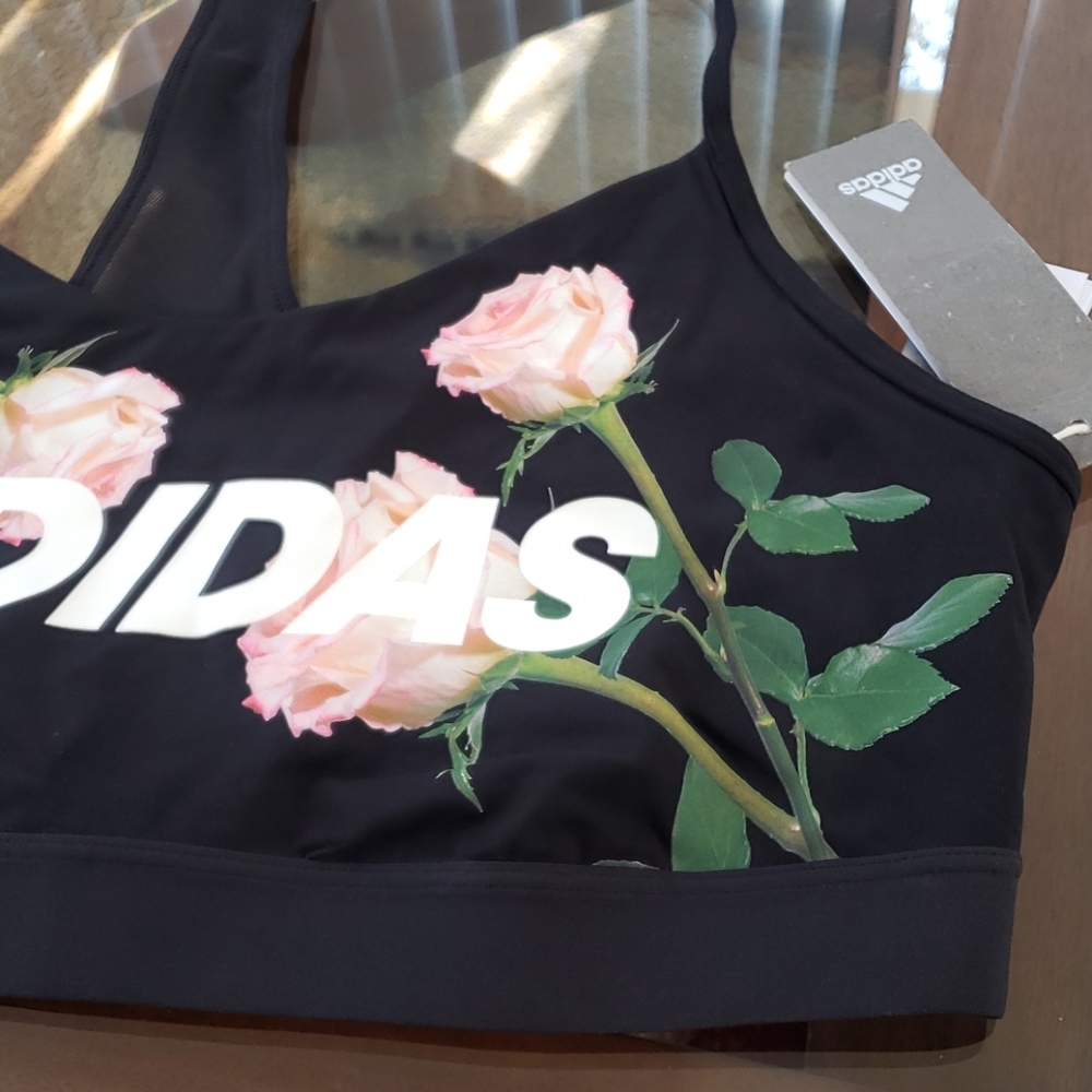 ADIDAS WOMEN'S 3 STRIPES FLORAL SPORT BRA BLACK - Picture 5 of 14